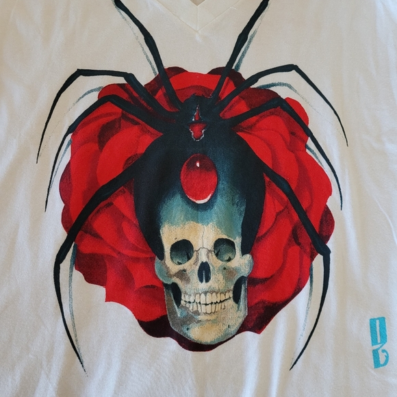Steadfast brand Black Widow maker Skull Tattoo art punk goth shirt. Sz XL - Picture 2 of 6
